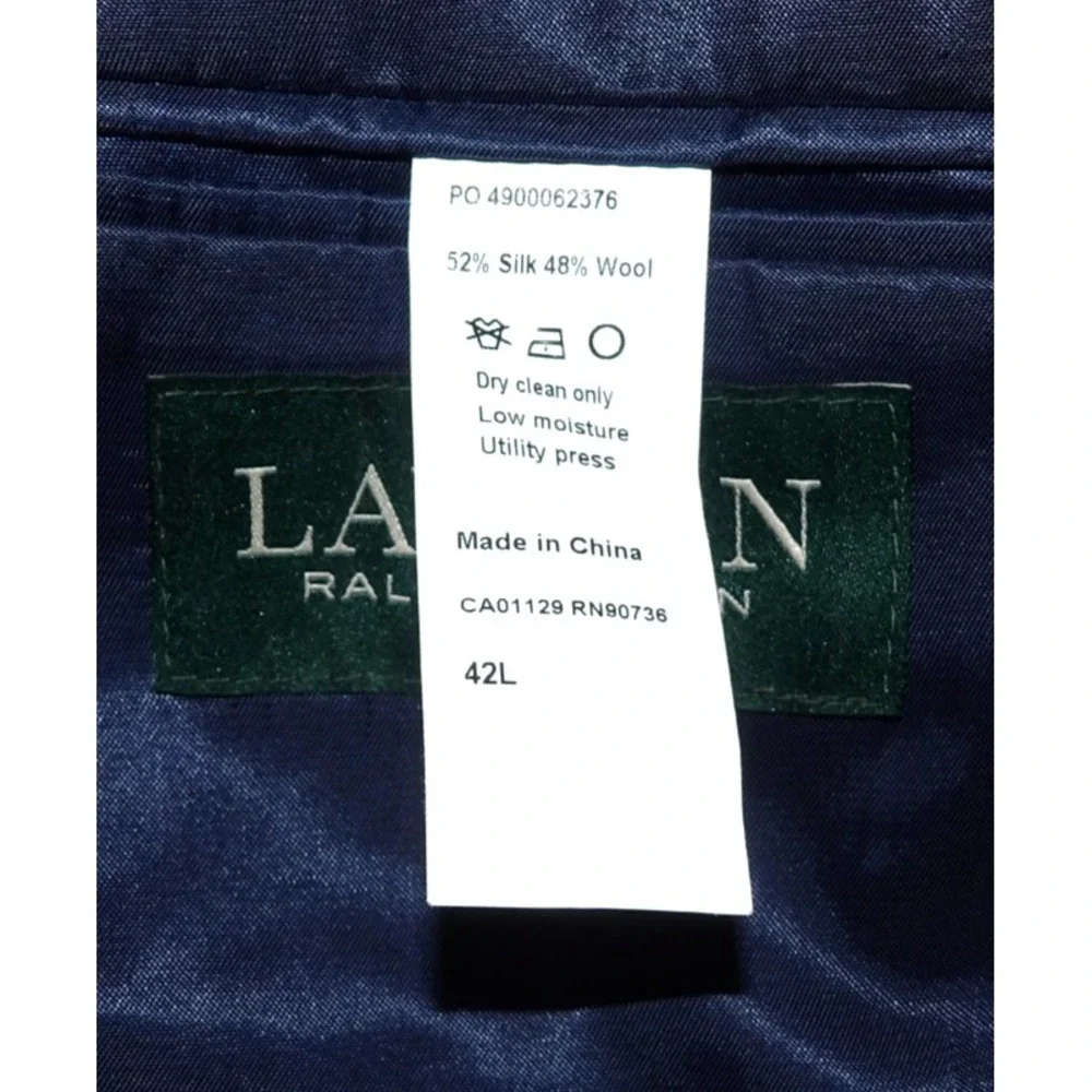 LAUREN Ralph Lauren Blue Plaid 2 Button Wool/Silk Blazer‎ Men's 42 Long
